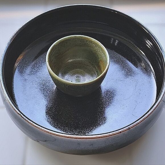 Vtg handmade stoneware snack serving bowl - Picture 1 of 10